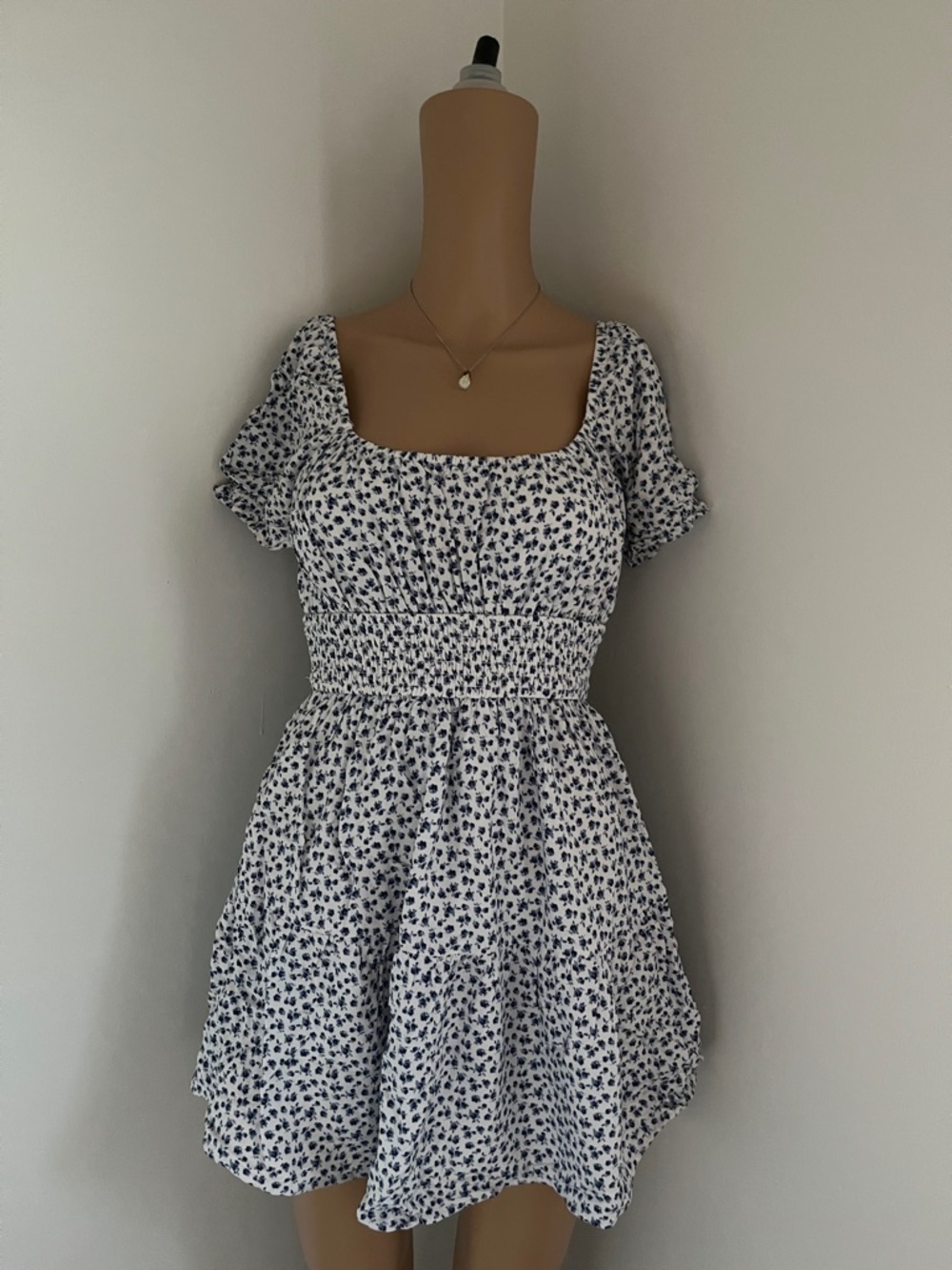 Hollister White Dress with Navy Floral Pattern